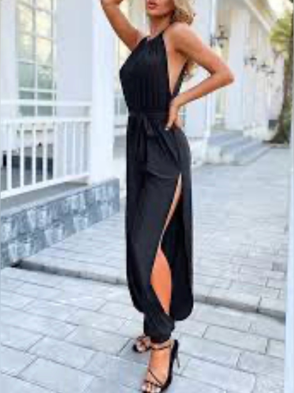 Eilly bazar Elegant Black Halter Maxi Dress with Side Slit